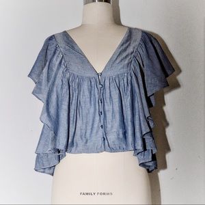 Zara chambray ruffle top